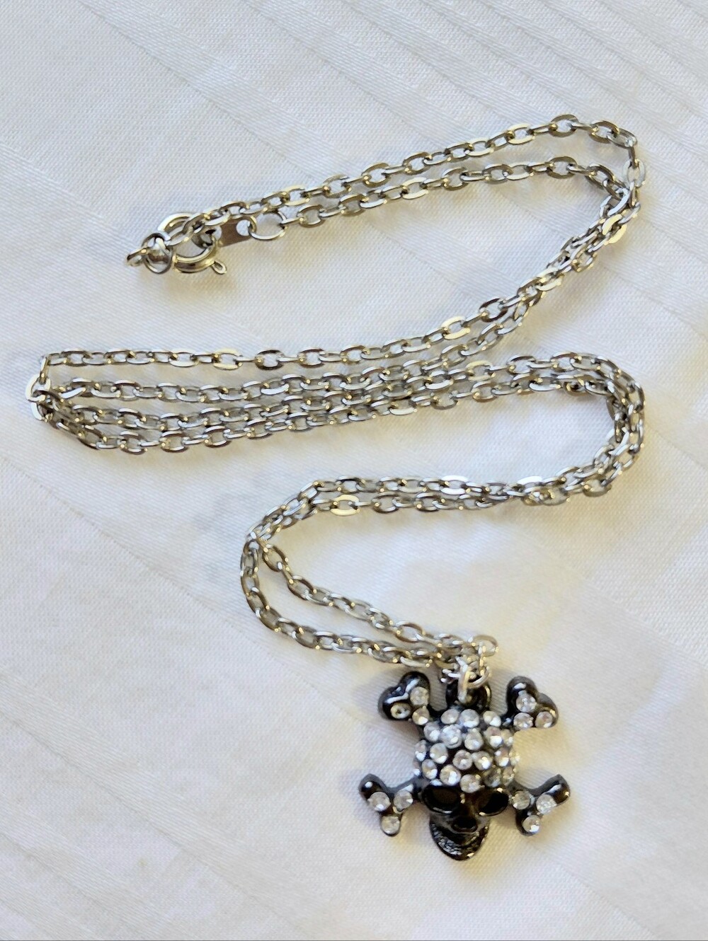 Silver Black Skull Crossbones Necklace